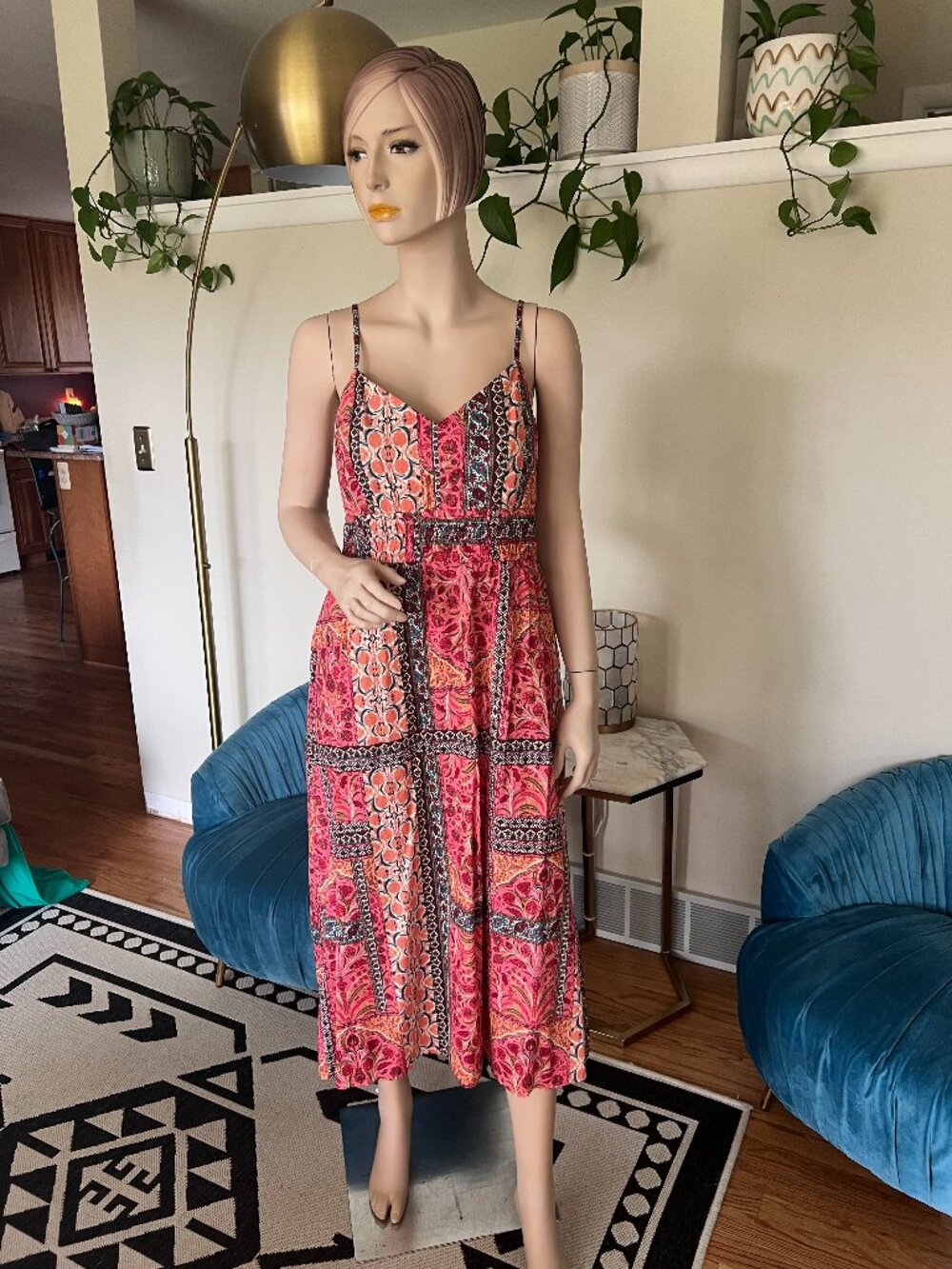 Old Navy Patchwork Pink Floral Maxi Sundress Medium Boho